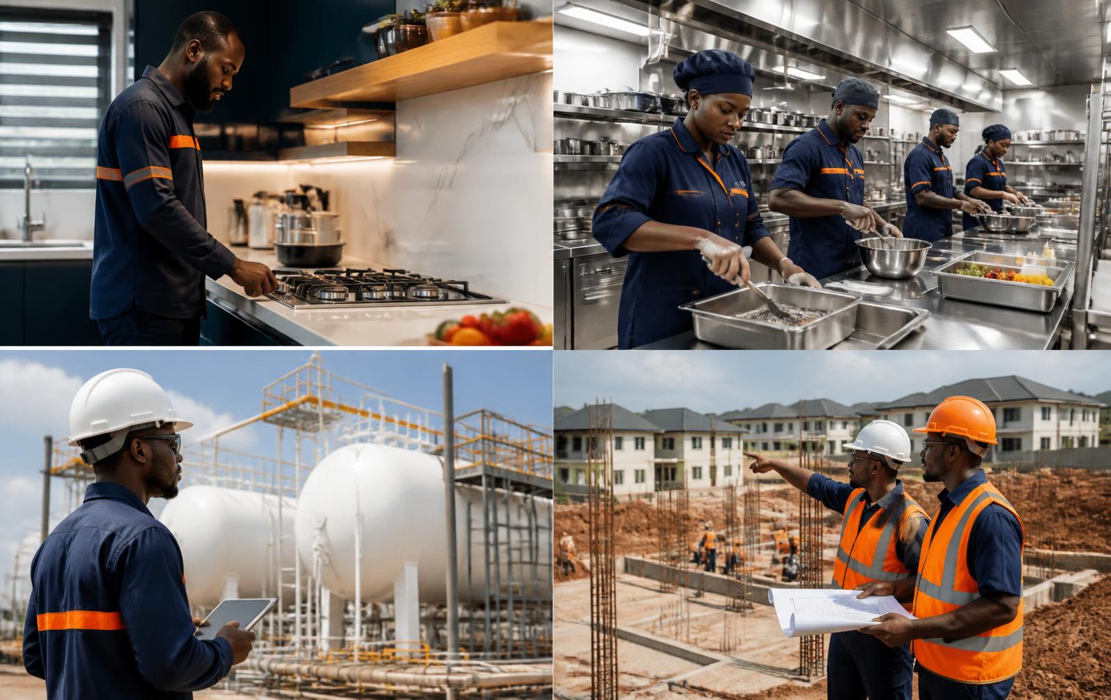 Four client environments: residential, commercial kitchen, industrial plant and development site